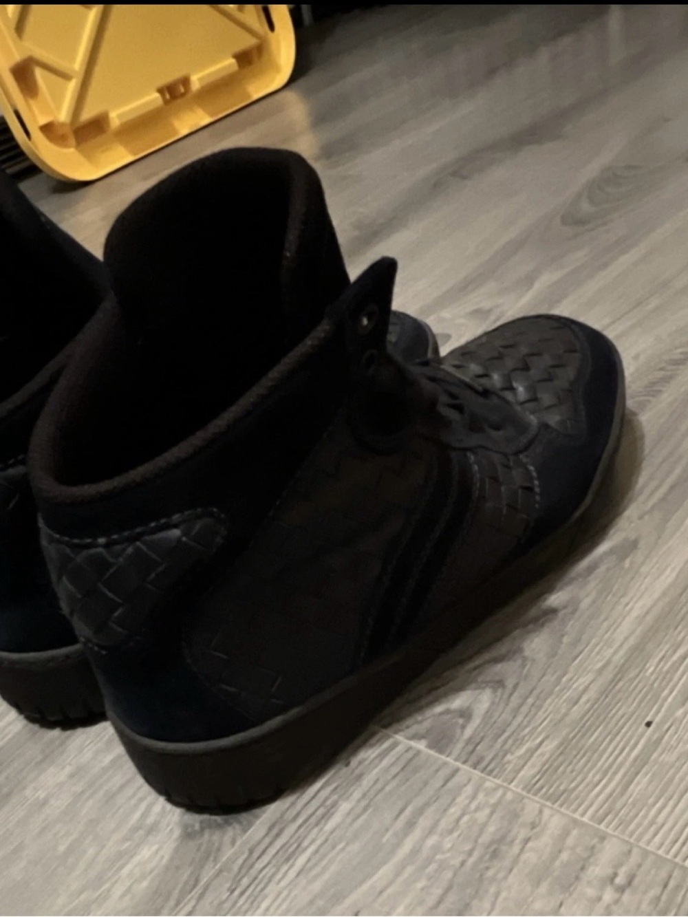 Bottega Veneta Men's Black Woven Lace Up High Top Rubber Outsole Sneakers-9.5 - Picture 4 of 5